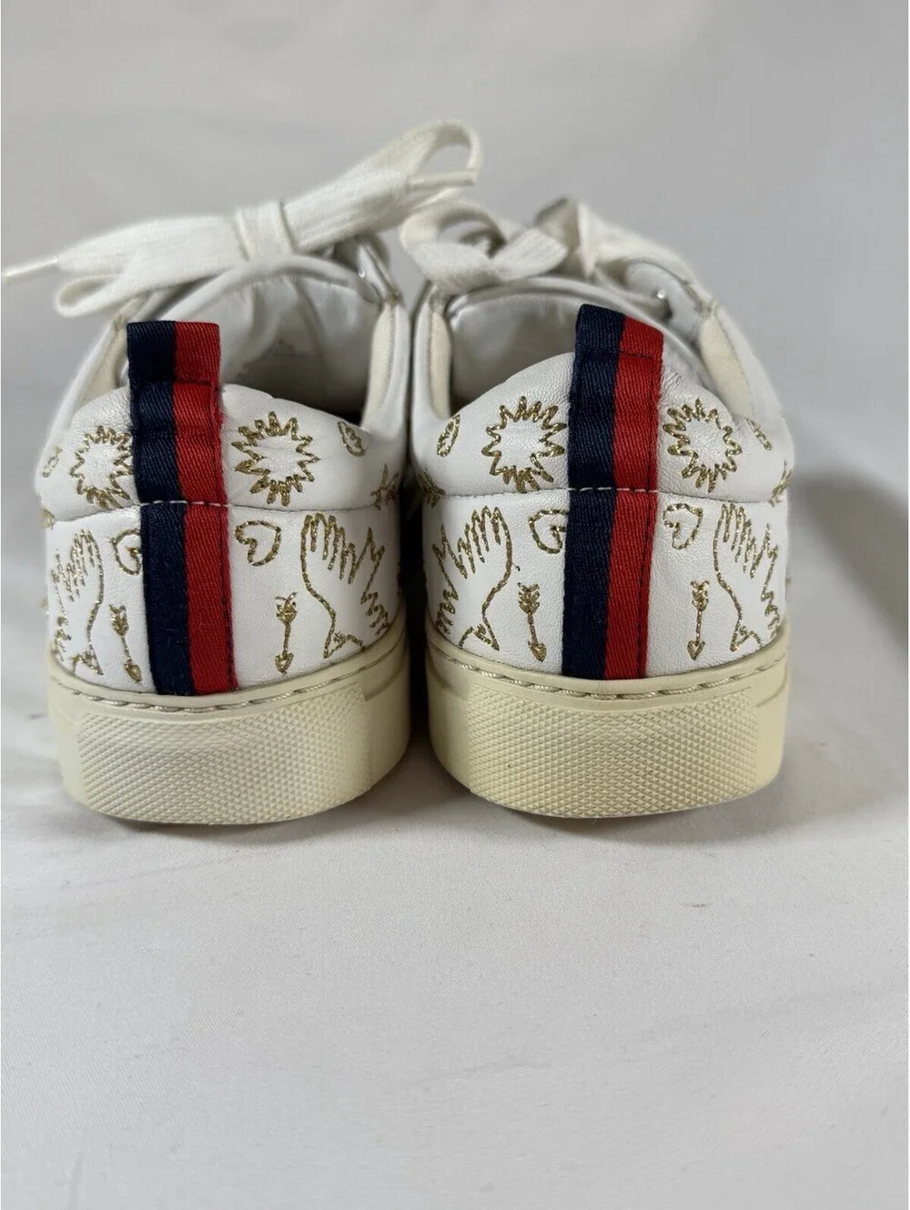 Boden White Leather Sneakers with Gold Embroidered Doodle Motif 38
